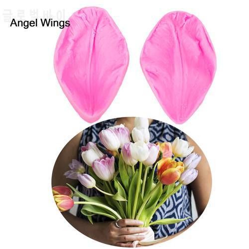 Angel Wings Food grade 3D fondant cake silicone mold Lily petal embossing molds for Reverse chocolate decoration tools F1198