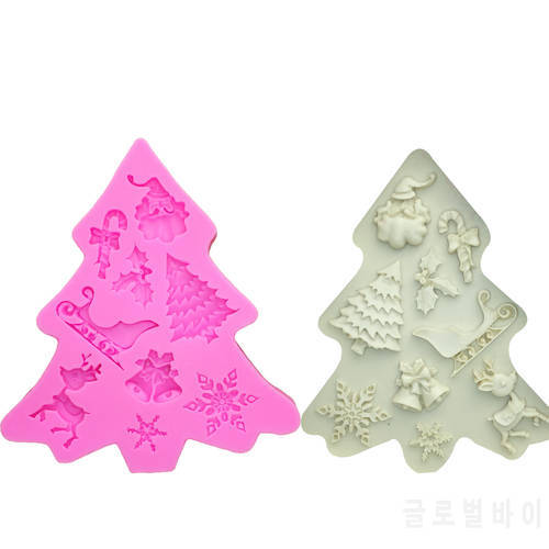 M1101 Christmas Series Tree/ Deer/Bell/Snowflake/Santa Claus Elk Fondant Silicone Mold Cake Decorating Bakeware Chocolate Mold