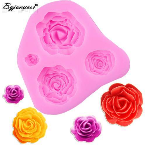 Byjunyeor M025 3D Rose Epoxy UV Resin Silicone Mold Fondant Cake Decorating Chocolate Cookie Soap Polymer Clay Baking Mold