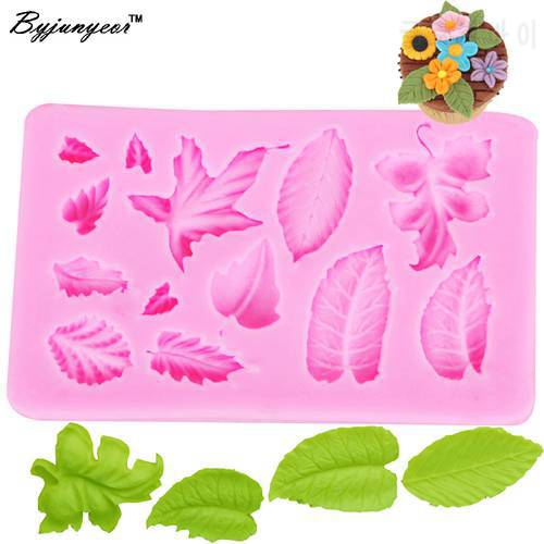 Byjunyeor M235 Epoxy UV Resin leaf Silicone Mold Cake Decoration Leaf Mold Shaped Fondant Cake 3D Food Grade Mould 9.8*6*0.8cm