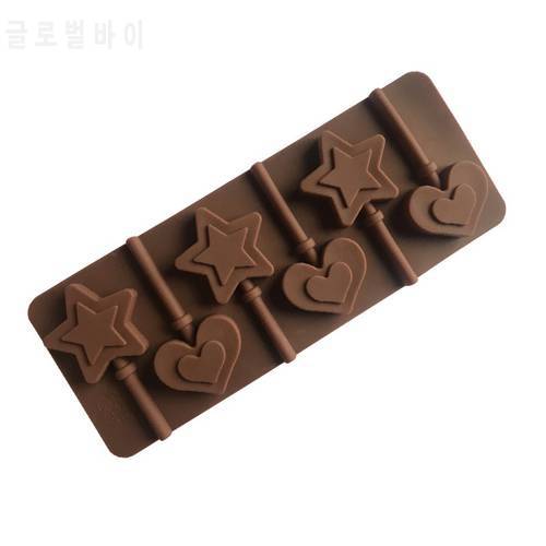 Star Love Heart Shape Silicone Lollipop Mold Sticks Silicone Form Molds For Chocolate Cake Decoration Candy Mold K119