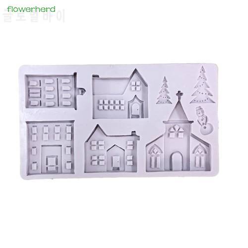 Christmas Winter Willage Silicone Mold Christmas Castle Cake Decoration Chocolate Baking Fondant Mould Cottage Church Candy Mold