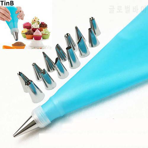DIY Cake Decorating Tools 16PCS/SET Stainless Steel Icing Piping Tips Russian Nozzle +Bag Piping Nozzles Pastry Tips Cake Tools