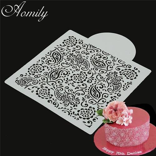 Aomily Paisley Flower Wedding Cake Stencil Plastic Cookie Cake Stencil Mold Fondant Cake Tool Decoration for Cake Cookie Stencil