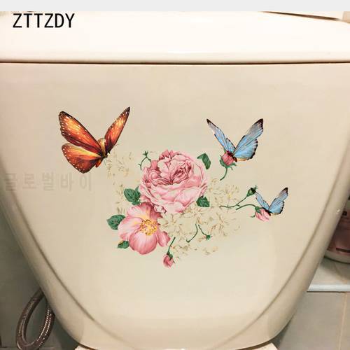 ZTTZDY 22.7*16CM Beautiful Cute Hand Drawn Flower Butterfly Bedroom Wall Decals Toilet Sticker T2-0076