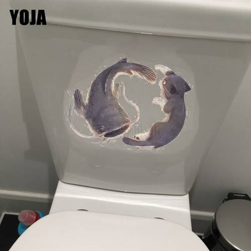 YOJA 23.9*17.6CM Cat And Fish Creative Room Wall Decal Decor Bathroom Toilet Sticker T1-0144