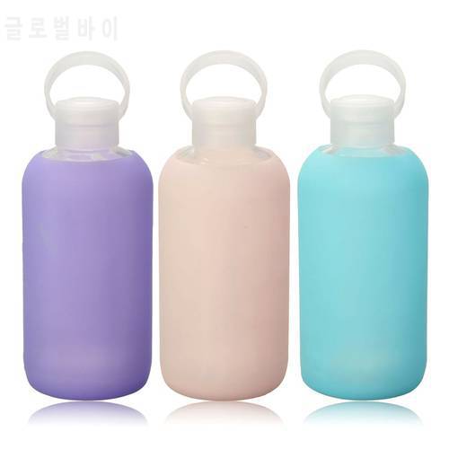 New Fashion Colorful 500mL Glass Water Bottle Glass Beautiful Gift Women Water Bottles with Protective Silicon Case Tour