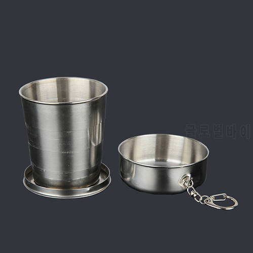 Stainless Steel Folding Cup With Keychain Outdoor Travel Collapsible Mug Collapsible Water Bottle Camping Hiking Folding Bottle