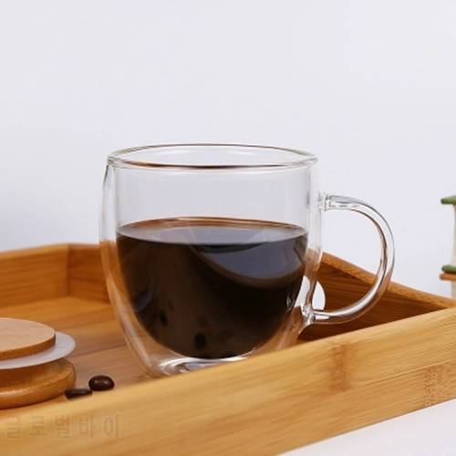 Double Wall Glass Coffee Tea Cup New Heat-resistant Double Layer Glass Handle Tea Cup Creative Gift Drinkware Milk