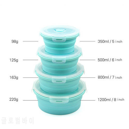 Round Silicone lunch box foldable bento box 4 sizes in food container Microwave oven use Food grade folding silicone lunch boxes