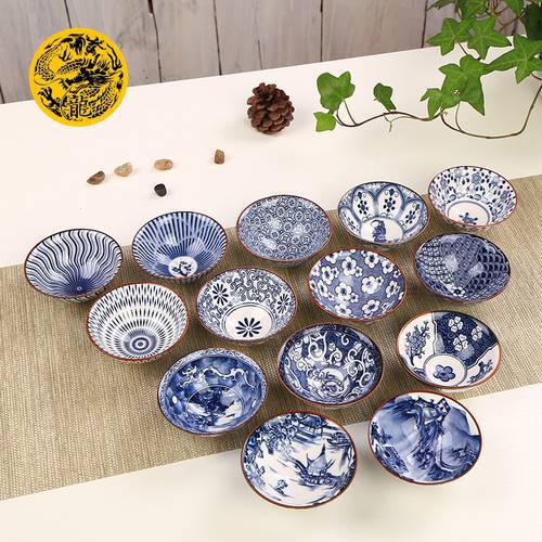 Ceramic tea cup 100ml Blue and white porcelain teacup Kung Fu tea set Japanese style Handmade painted drawn Small tea bowl