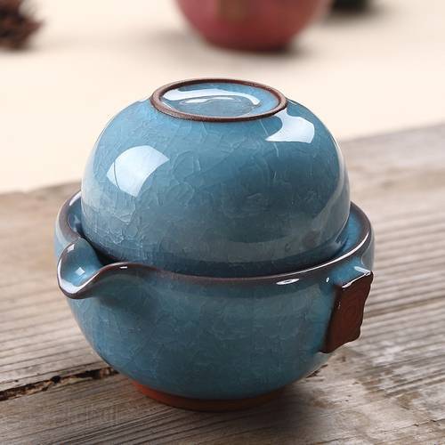 Portable China Kung Fu Tea Set 1 Teapot 1 Cup Travel Teapot Kettle Coffee Cup Ice Crack Glaze Tea Pot Drinkware Tea Cups Gaiwan