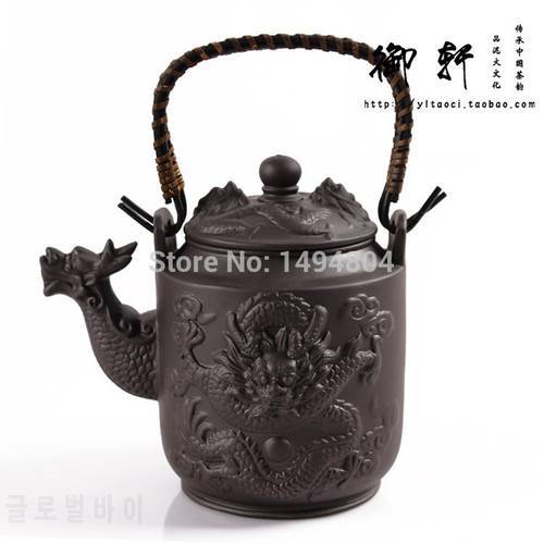 760ML Larger Teapot,Carving Dragon Tea Pot, Handmade Tea Sets,Genuine Purple Clay Tea Kettle 750ml