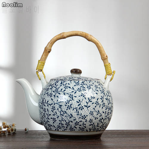 NOOLIM High Temperature Resistant Ceramic Teapot 1000ml Office Tea Pot with Filter Household Blue and White Porcelain Kettle