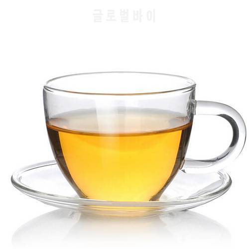 2SET/LOT New Thickening heat resistant transparent flower tea cup and saucer 80ML JN 1015