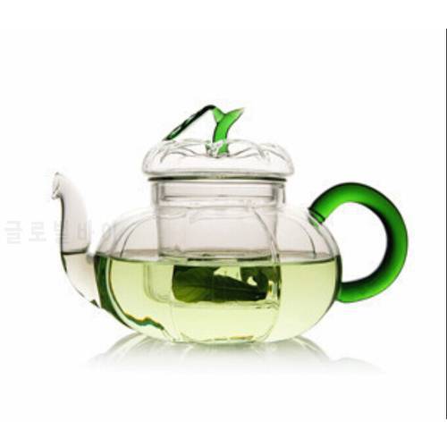 1PC New arrival high quality high temperature resistant glass teapot with green handle OL 0122