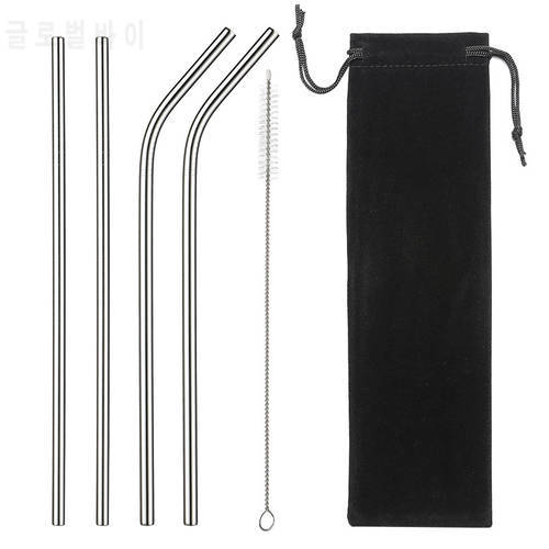 2/4pcs Reusable Metal Straw Eco Friendly 304 Stainless Steel Straw Drinking Straw wholesale With Cleaning Brush Party Accessory