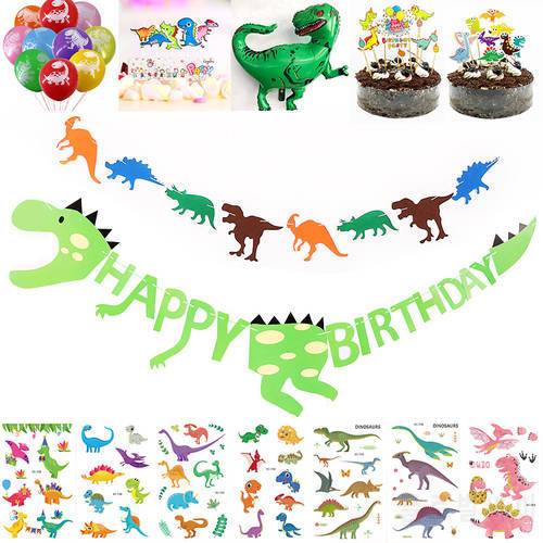 Dinosaur Party Set Dinosaur Banner Garland Giant Balloons Cake Topper Tattoo Sticker Dino Themes Event Party Supplies for Boys