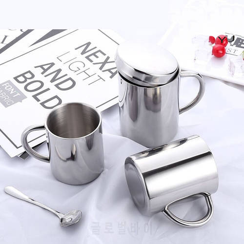 NEW Stainless Steel Double-Layer Mug With Lid Coffee Tea Milk Drinking Cup For Outdoor Camping Home Kitchen Bar Drinkware