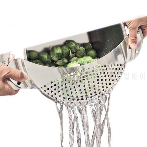 Stainless Steel Pot Strainer Rice Sieve Filter Pasta Spaghetti Draining Tool Pan Drainer Leakproof Baffle Kitchen Colander Tools