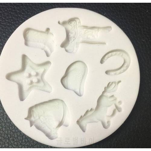 Silicone Mold cow boy horse foot hat star shoe mould sugar craft gumpaste chocolate fondant cake decorating baking tool