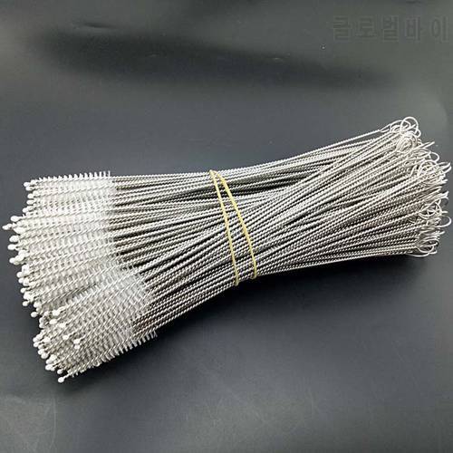 50/100 Pcs 17.5/20cm Length 6/10mm Diameter Dia Bristle Brush Stainless Steel Wire Tube Cleaning Brush Drink Pipe Straw Tools