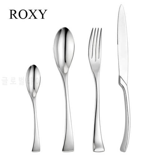 4 Pcs Mirror Stainless Steel Black Gold Silver Cutlery Dinnerware Tableware Dinner Knife Spoon Fork Flatware Set Dishwasher Safe