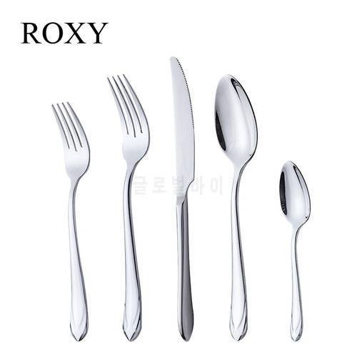 Silver 18/10 Stainless Steel Dinnerware Luxury Cutlery Meat Knives Fork Spoon Tableware Western Food Restaurant Dishwasher Safe