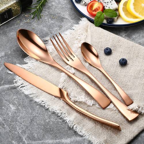 24 Pcs 18/10 Stainless Steel Black Rose Gold Silver Cutlery Dinnerware Knives Coffee Spoon Fork Flatware Set Dishwasher Safe