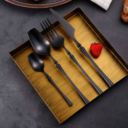 24Pcs/set Black Gold Cutlery Set 304 Stainless Steel Dinnerware Western Silver Silverware Tableware Flatware Set Shipping