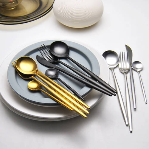 4 Pcs Matte Stainless Steel 18/10 Black Gold Silver Cutlery Tableware Dinner Steak Knife Spoon Fork Flatware Set Dishwasher Safe