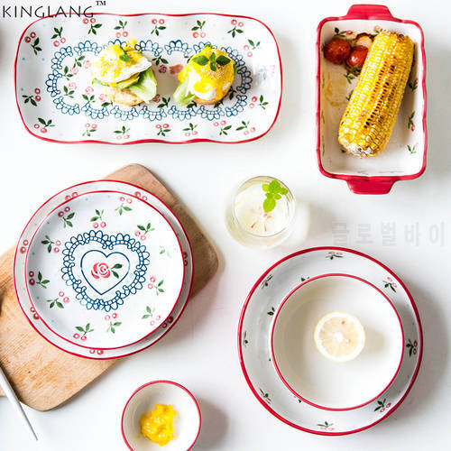 Japanese Style Ceramic Baking Plate Cherry Pottery Tableware Western Dishes Cooking Oven Plates