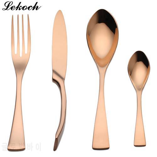LEKOCH Rose Gold Dinnerware Set 18/10 Stainless Steel Cutlery Set Dinner Forks Knives Scoops Set Silverware Set For Gift