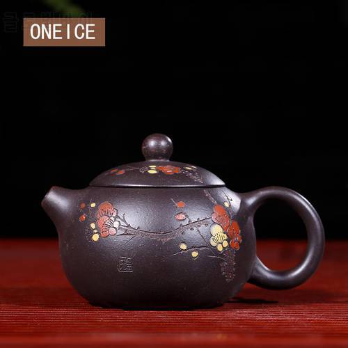 Chinese Yixing Teapot Pure Hand Handmade Colourful Mud Painted Plum Fragrant Xi Shi Pot Purple Clay 188 Ball Hole 160ml
