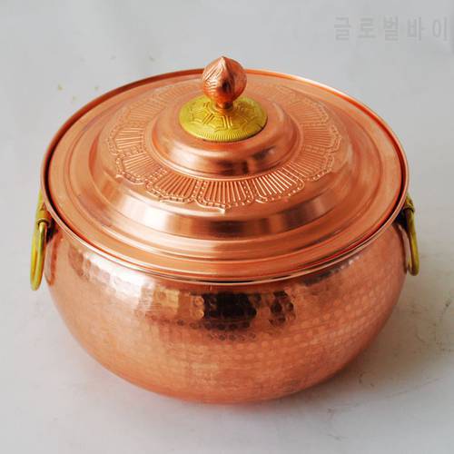 Handmade Pure Copper Casserole Stew Pot Deep Thick Handle with Lid Induction Cooker