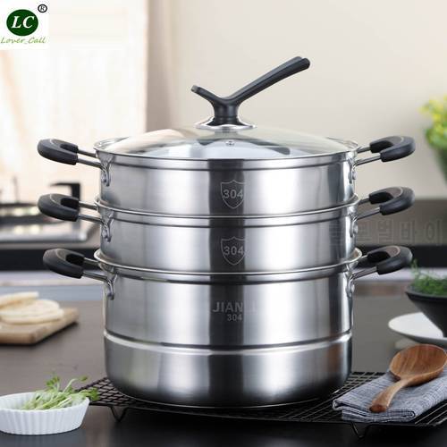 304 Stainless Steel 3-layer Steamer Casserole Thickening Complex large Food Steaming Stock Pot Soup Pot 28CM 11 Litre