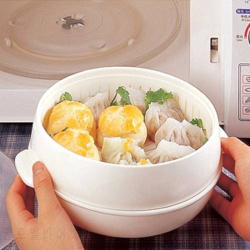 Healthy White Portable Microwave Steamer With Lid Plastic Cooking Tools Food Cookware Storage Boxes 20*11cm free shipping