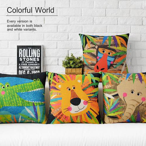 Color Zoo animals Cartoon pillow cushion cover Elephant Linen Pillow cushion,chair Pillow home decoration sofa cushions