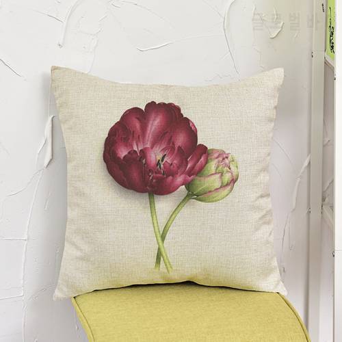 Flowers Style Cushion Cotton Linen Vintage Home Decorative Pillowcase Sofa Chair Square Throw Pillows Home Living Textile