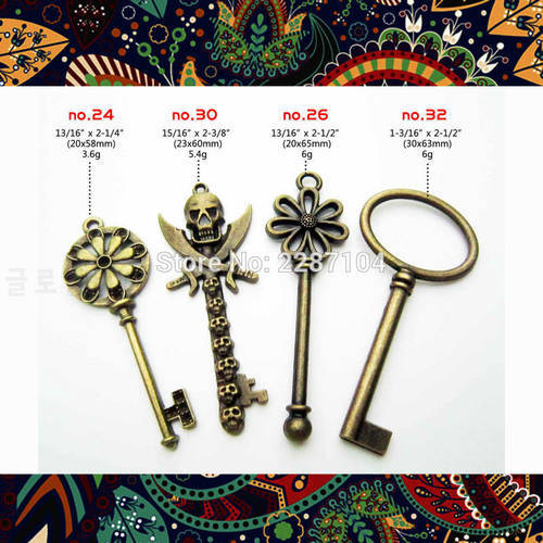 Brand new Antique Brass Bronze Vintage Retro Old Look Decorative Skeleton Key Necklace Pendant Bow Steampunk Charms Lock Jewelry