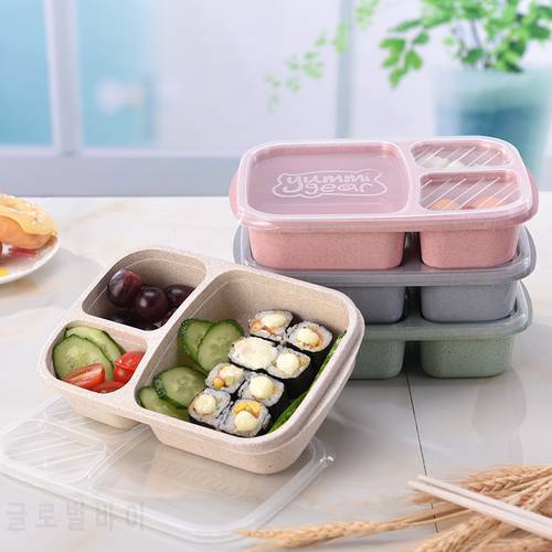 Japanese Lunch Boxs Leak-Proof 3 Grid With Lid Camping Picnic Portable Plastic Food Fruit Storage Container Bento Box For Kids