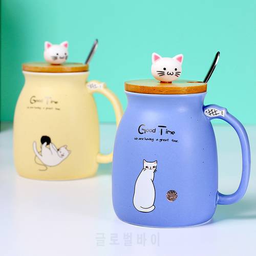 Creative Mug heat-resistant cartoon with lid Spoon cup kitten coffee ceramic mugs children cup office Cute Cat Drinkware gift
