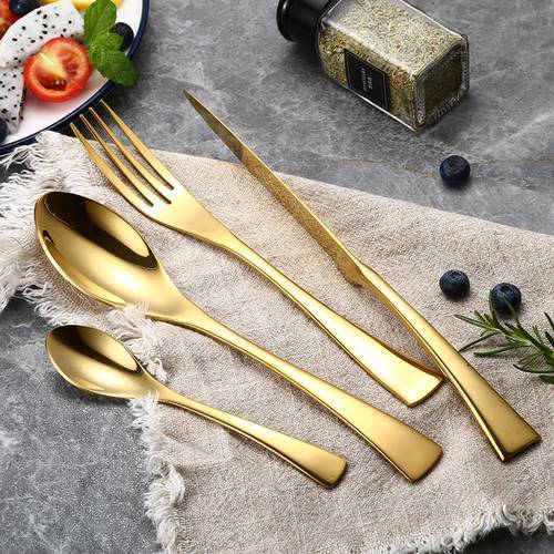 24 Pcs 18/10 Stainless Steel Black Gold Silver Cutlery Dinnerware Meat Knives Coffee Spoon Fork Flatware Set Dishwasher Safe