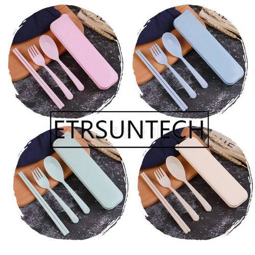100 Sets Cutlery Set Cute Portable Travel Adult Wheat Straw Camping Picnic Set Gift Child Office People Dinnerware