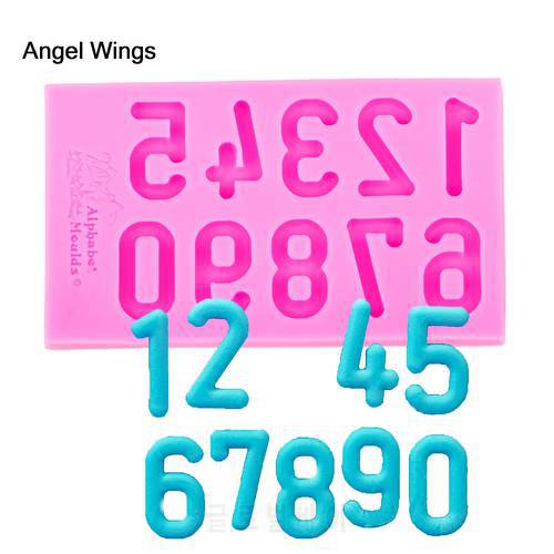 Angel Wings Food grade 3D fondant cake silicone mold Arabic numerals shaped for Reverse forming chocolate decoration tools F1190
