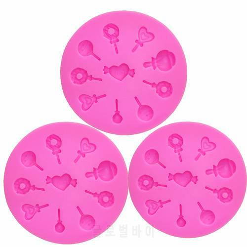 1PCS Mini heart lollipop Love chocolate cake decorating tools DIY Donuts fondant silicone mold Polymer Clay Resin Candy T0397
