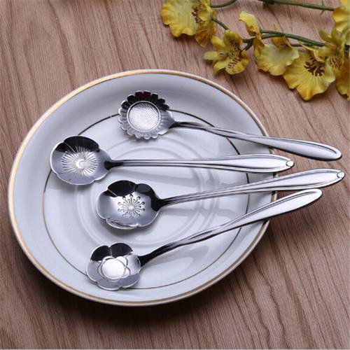 8pcs/set Stainless Steel Flower Shape Tea Coffee Spoon Teaspoons Ice Cream Sugar Flatware Sliver Gold Tableware Kitchen Tools
