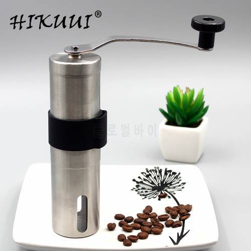 HIKUUI Coffee Grinder Manual Washable Ceramic Core Stainless Steel Handle with Storage Rubber Loop Easy Cleaning Coffee Grinder