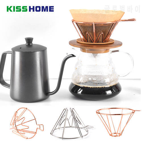 Rose Gold V60 1-4 Cups Coffee Filter Holder Metal Copper Brew Drip Silver Coffee Filters Accessories Funnel Mesh Filter