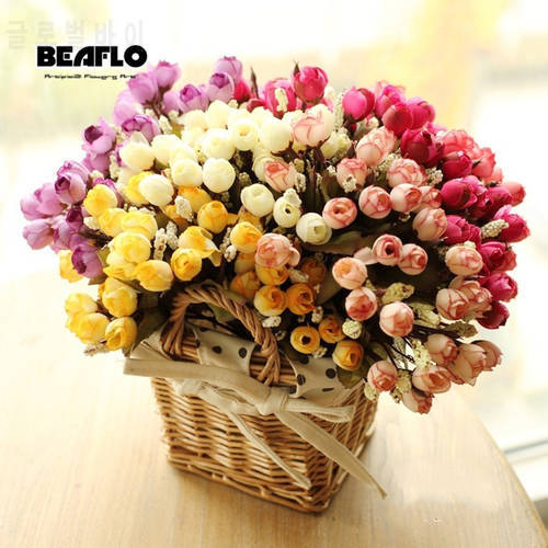Artificial Rose Flower Silk European Style Bouquet Fake Flowers Small Bud Roses Bract Simulation Wedding Home Party Decoration